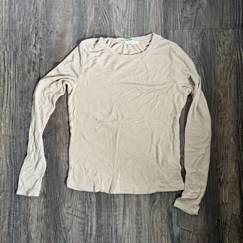 Copper Key Tan Ribbed Knit Slim Fit Long Sleeve T-Shirt Women's Size L